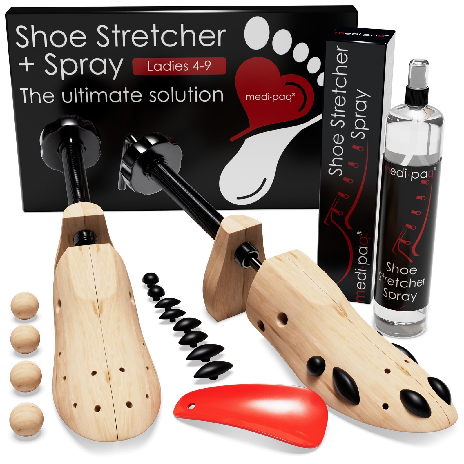 Medipaq Adjustable Shoe Stretchers with Spray – 2x Wooden Trees, Cedar Bal