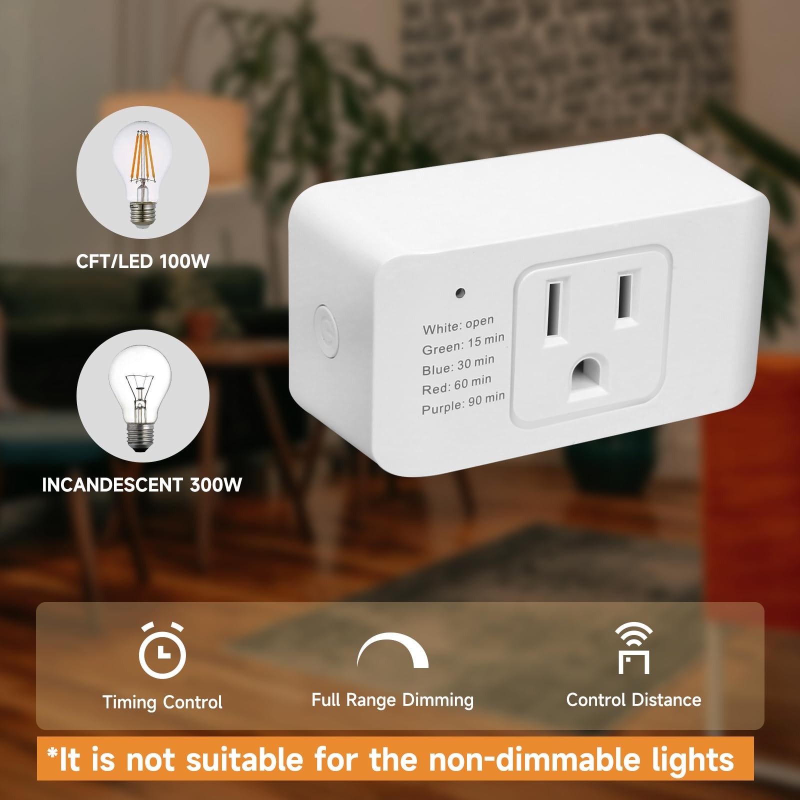 Indoor String Light Dimmer with Remote Control & Timer for 2/3 Prong Plugs