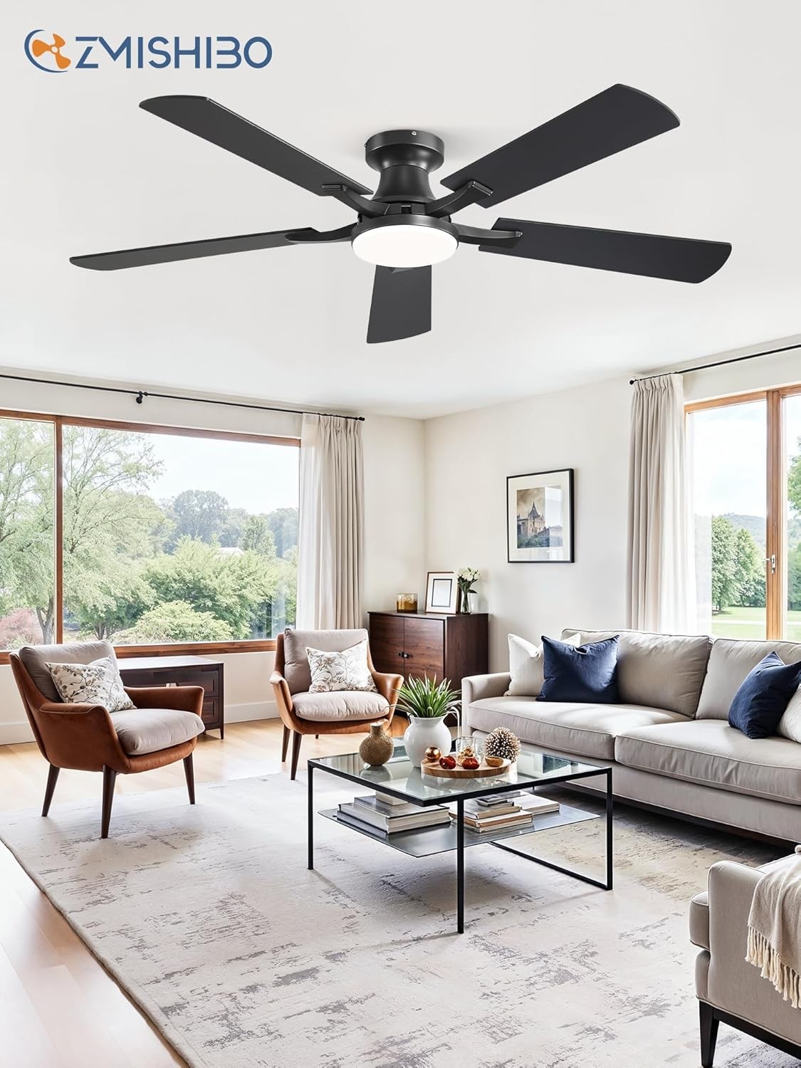 52 Inch Ceiling Fan with Light, App & Remote Control, Flush Mount Low Profile