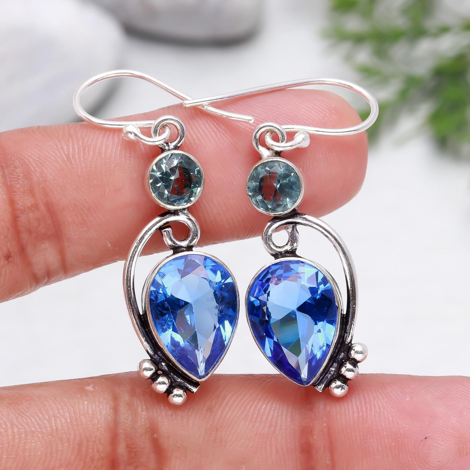 Pear Tanzanite Earring 925 Sterling Silver Dangle Handmade Earring Gift Jewelry