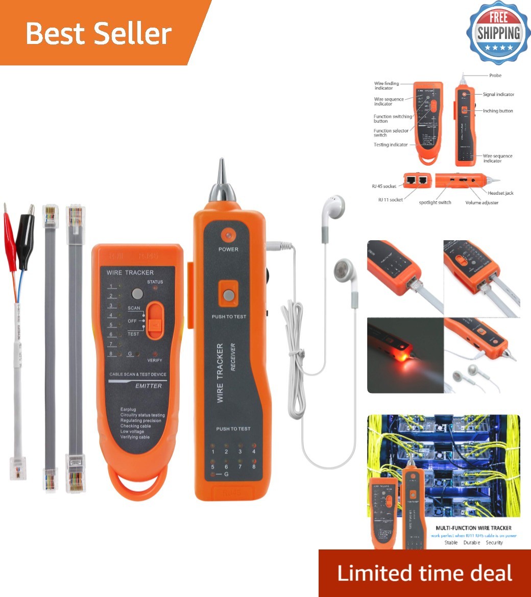 Precision Wire Tester for Ethernet & Telephone Lines - Built-in Earphones & LED
