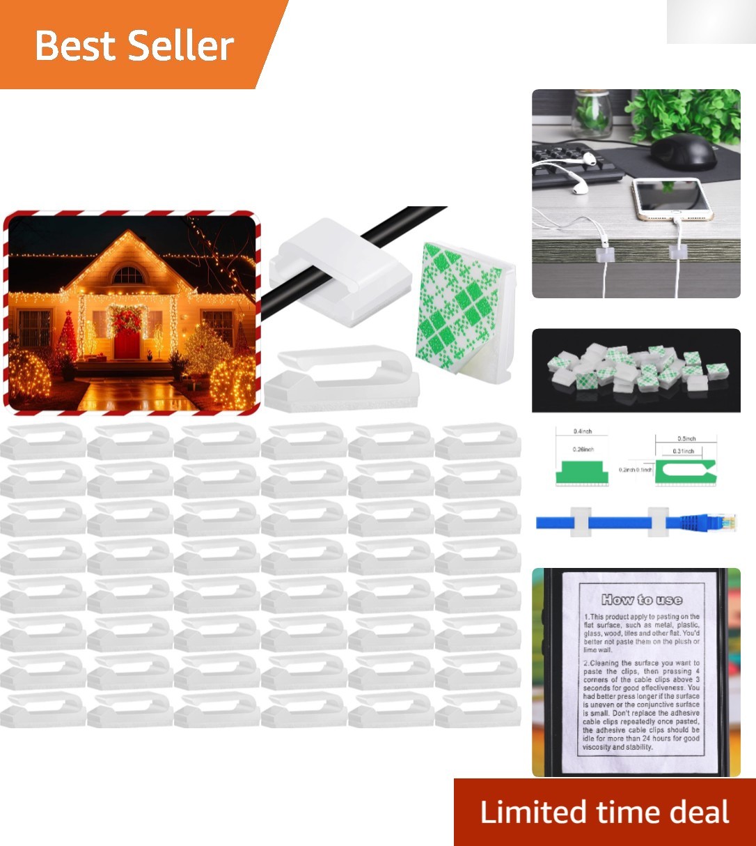 Small 100 Pcs Self-Adhesive Cable Clips - Effortless Wire Management Solution