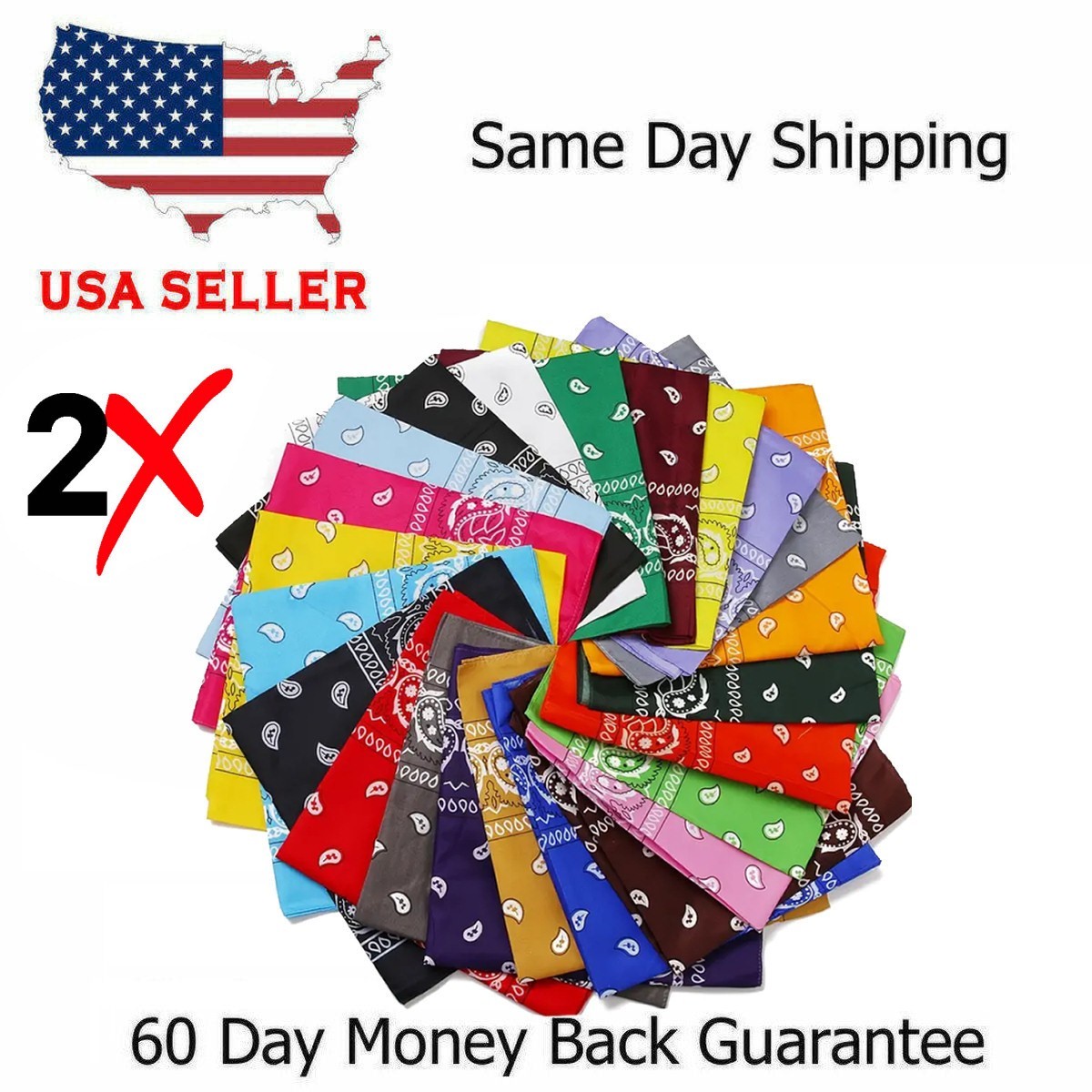 2 X Paisley Print Bandana 100% Cotton Head Warp Scarf Face Mask - USA Seller