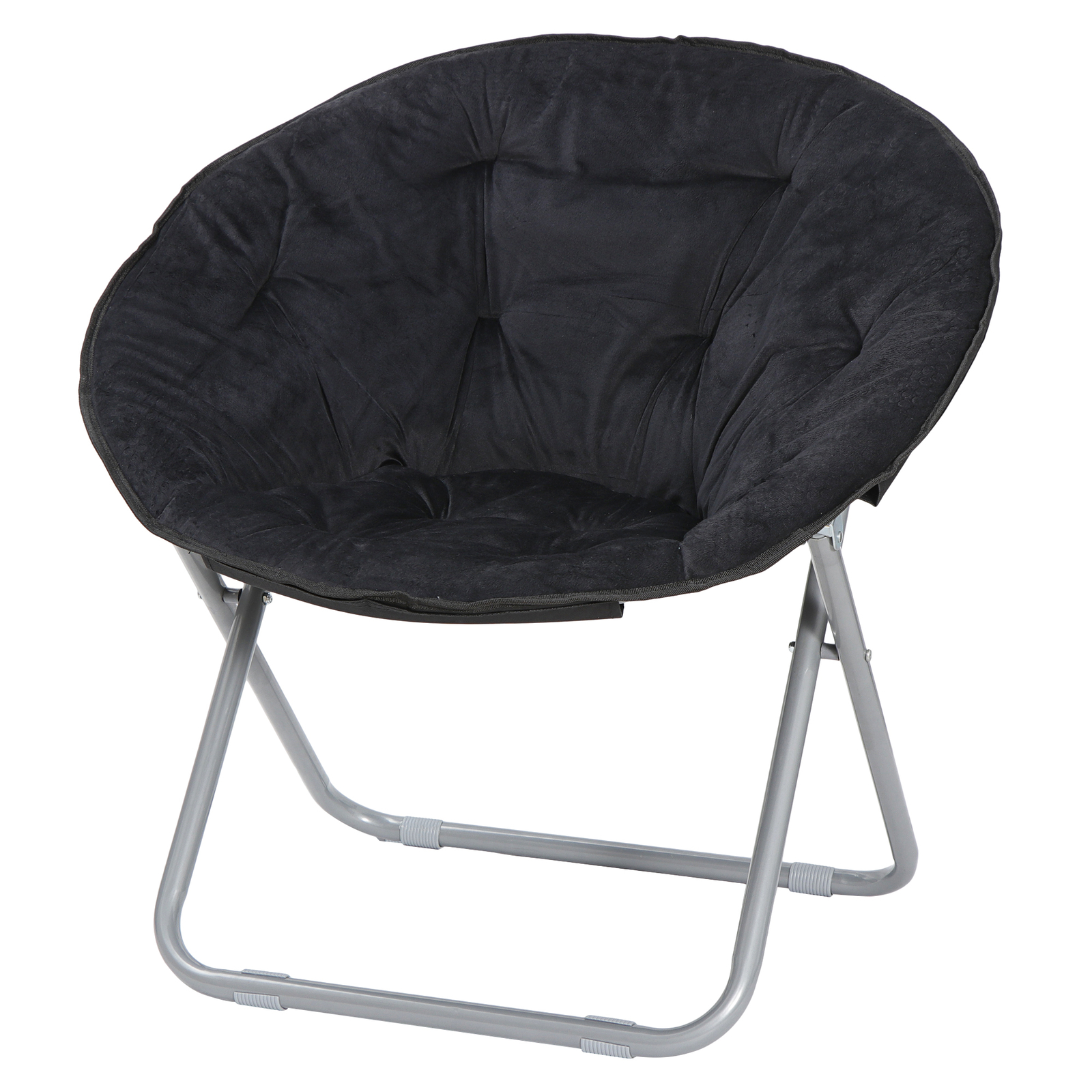 Saucer Chair for Adults Faux Fur Circle Chair Foldable Comfy Accent Seat Black