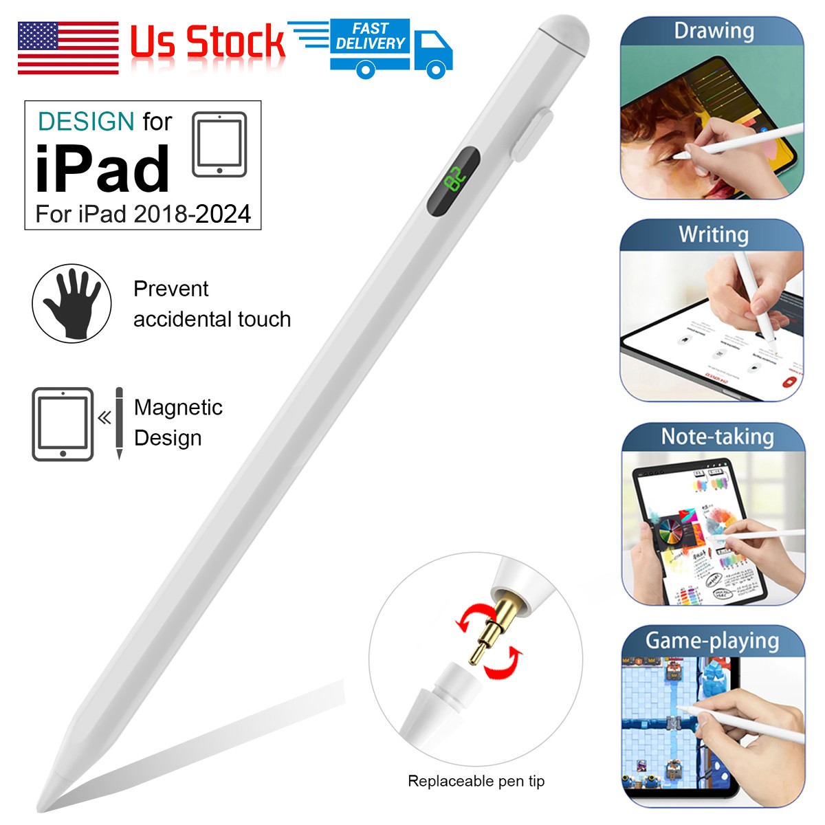 LED Display Stylus Pen Palm Rejection for iPad 10 9 Pro 11 12.9 Air