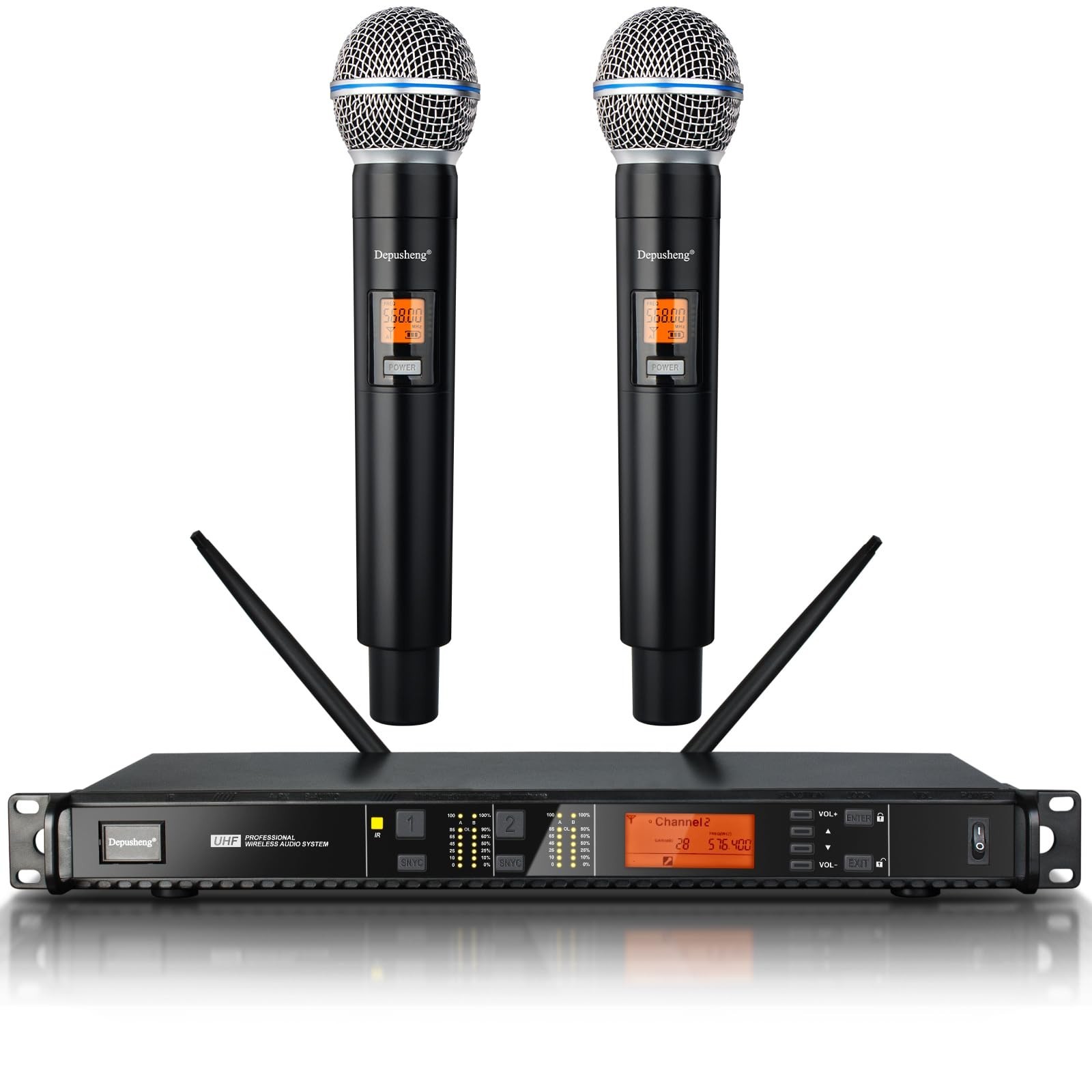 Depusheng Wireless Microphones System with 2 Channels Cordless Handheld Micro...