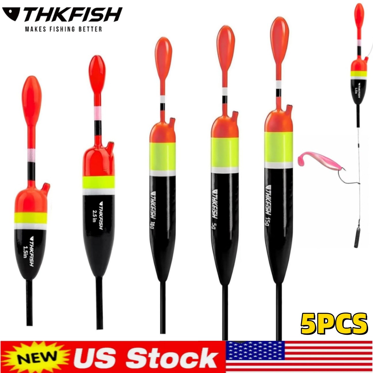 5PCS Fishing Floats Balsa Wood Slip Bobbers for Fishing for Crappie Panfish US