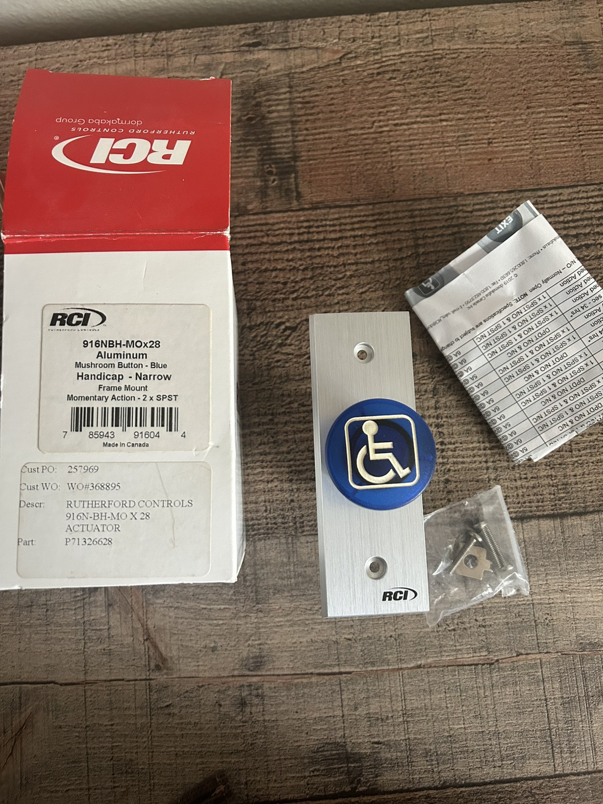 RCI 916NBH-MOx28 Mushroom Button Blue Handicap Symbol Narrow NEW