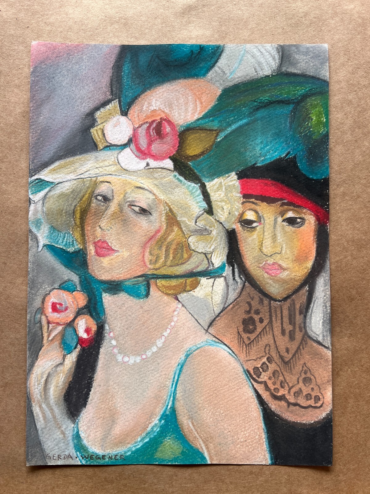 GERDA WEGENER Drawing On Paper (handmade) Signed And Stamped Vtg Art.
