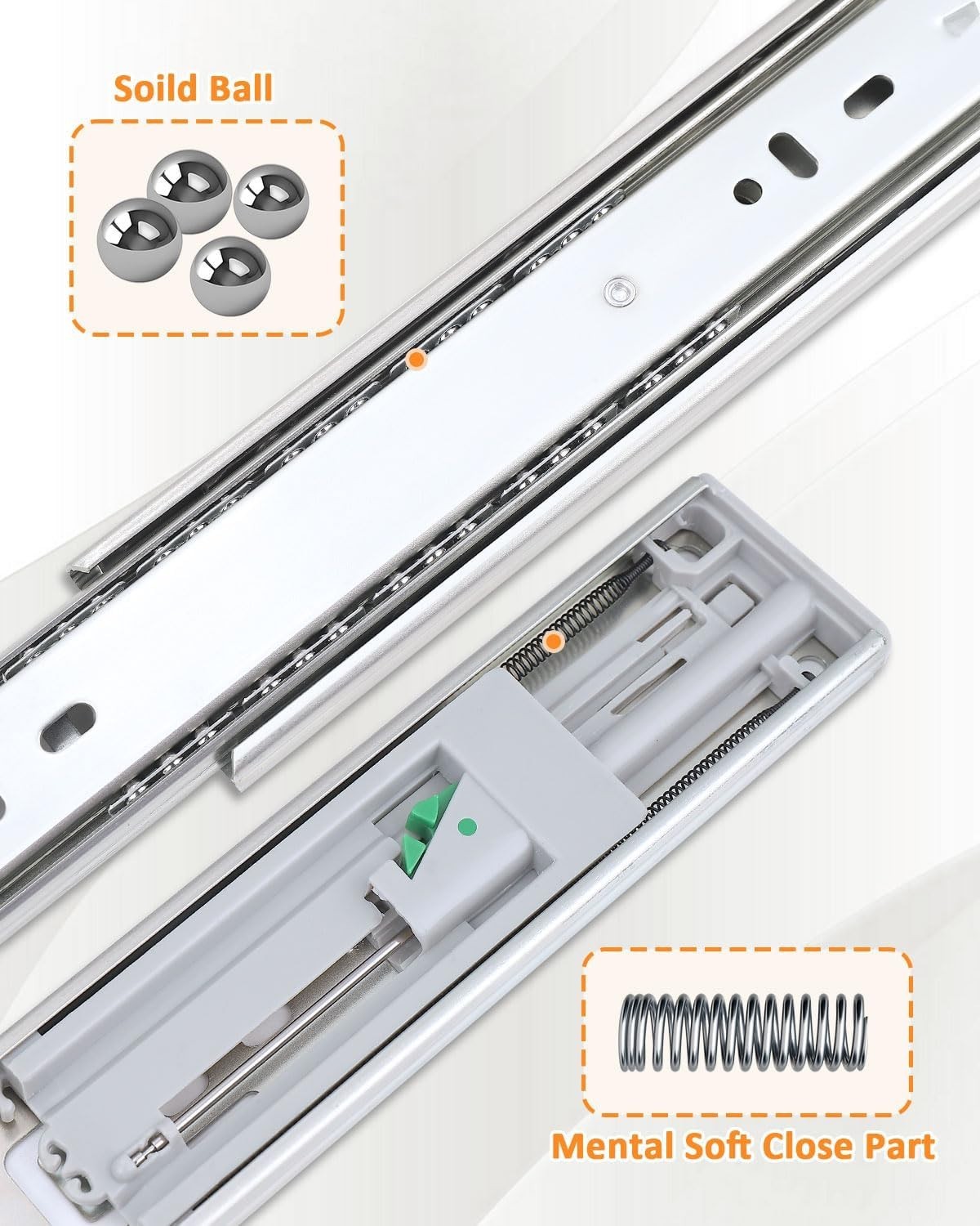 Soft Close Ball Bearing Drawer Slides, 22 Inch Length with 78LB Capacity 10 Pair