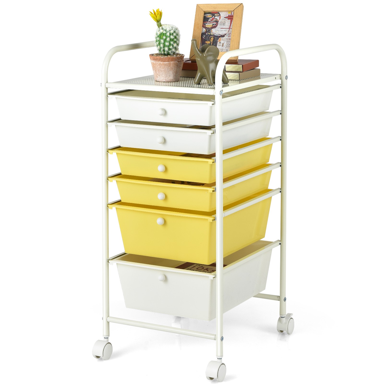 Costway 6 Drawer Scrapbook Paper Office Organizer Rolling Storage Cart Yellow