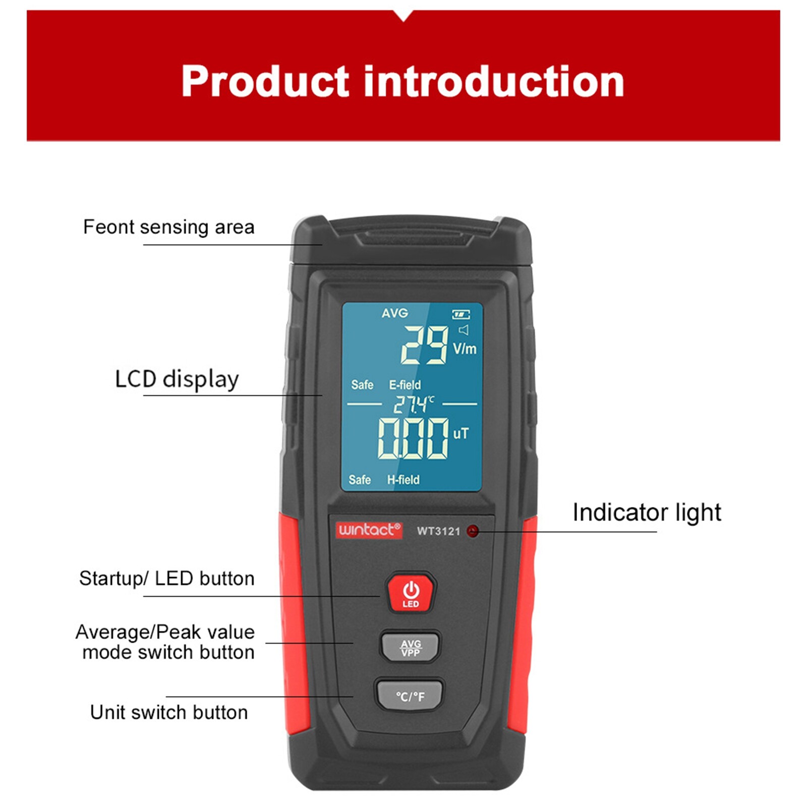 Rechargeable Digital 5G 4G EMF Electromagnetic Radiation Meter Tester Detector