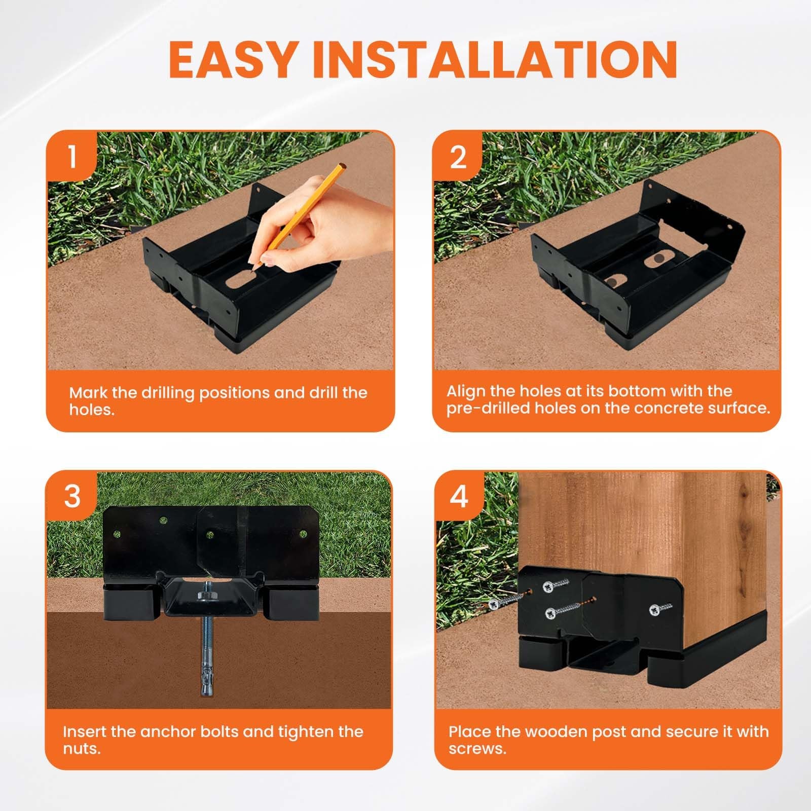 1 PCS 8x8 Post Base for Concrete Heavy Duty Black E-Coated 8x8 Post Bracket A...