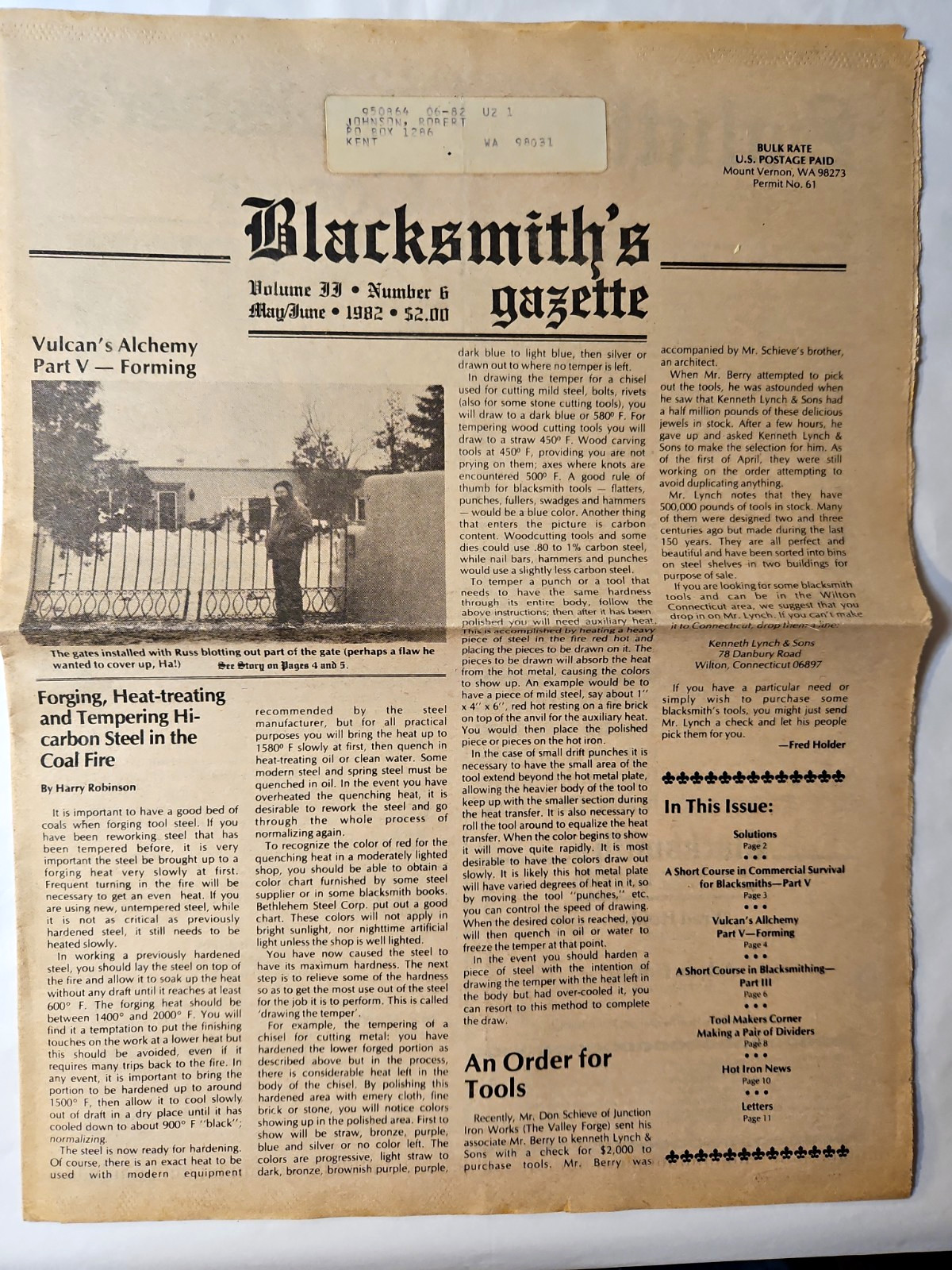 Blacksmith's Gazette Newspaper Mt. Vernon, WA. Volume II Number 6 May/Jun. 1982