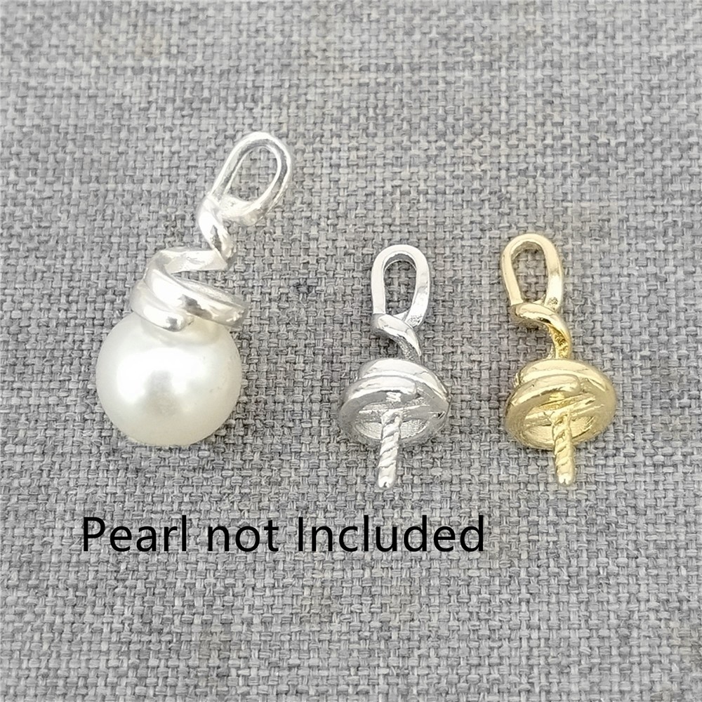 2 Sterling Silver Swirl Cup Peg Drop Charm Bai for Half Drilled Pearl
