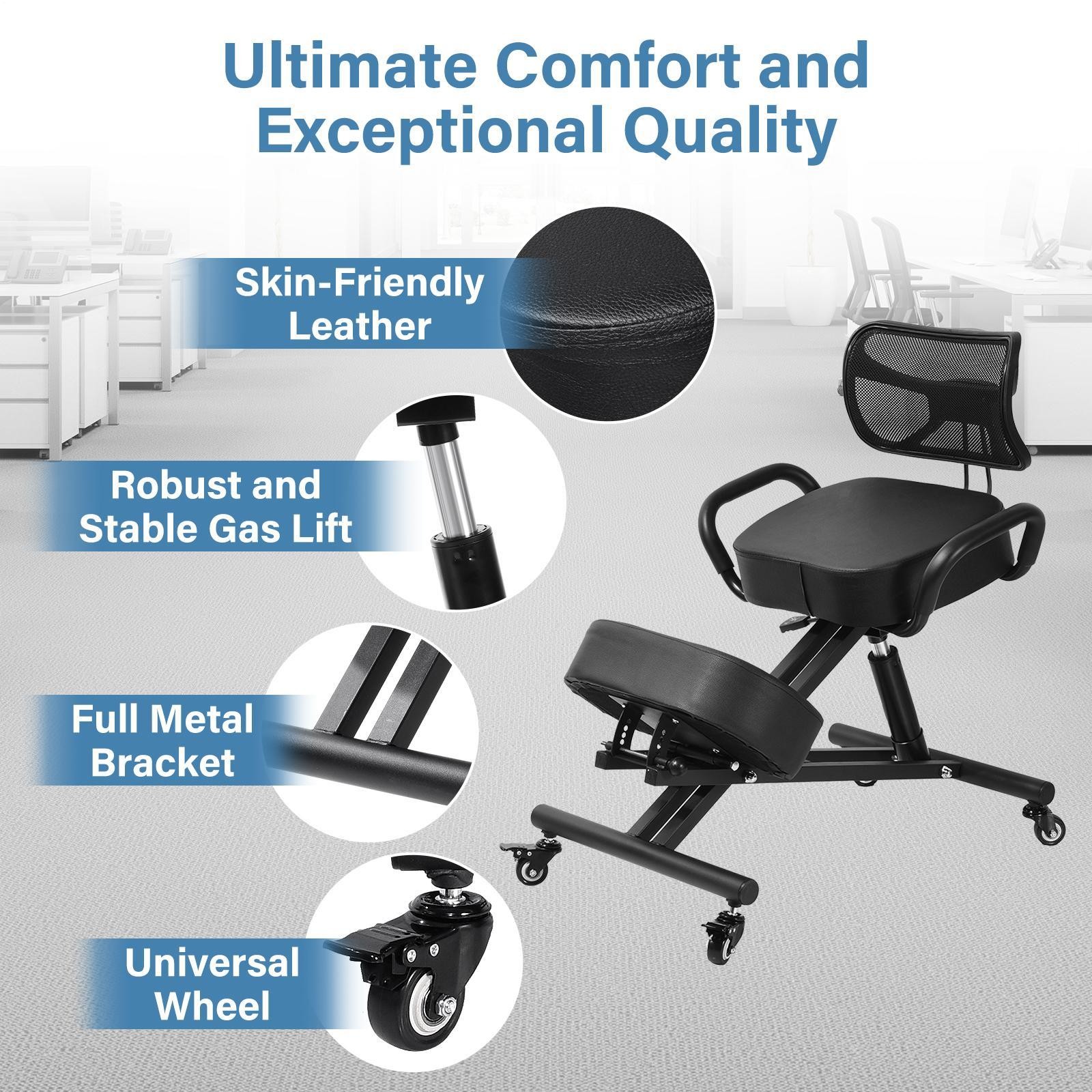 Ergonomic Kneeling Chair Adjustable Stool Upright Back Postures Home Office