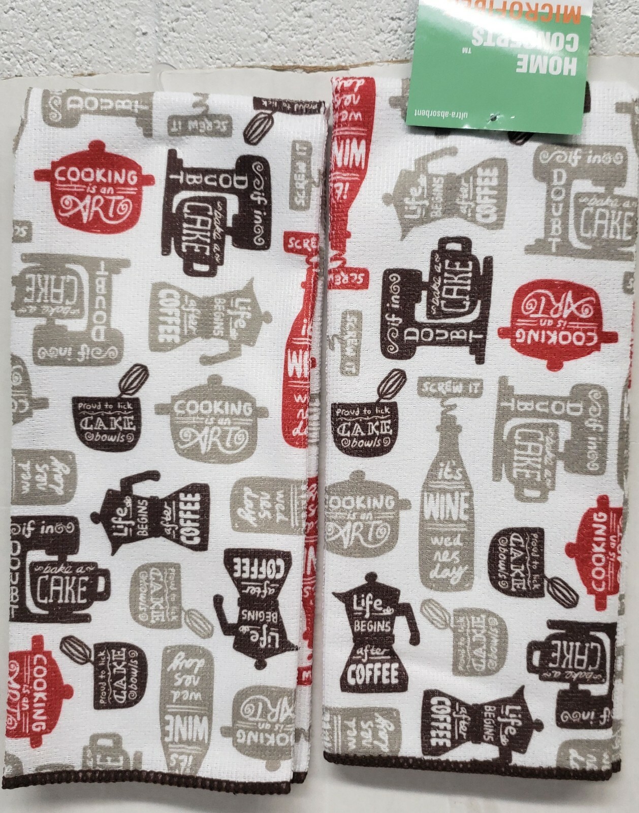 2 PRINTED MICROFIBER KITCHEN TOWELS (15"x25") INSPIRATIONAL KITCHEN PHRASES,HC
