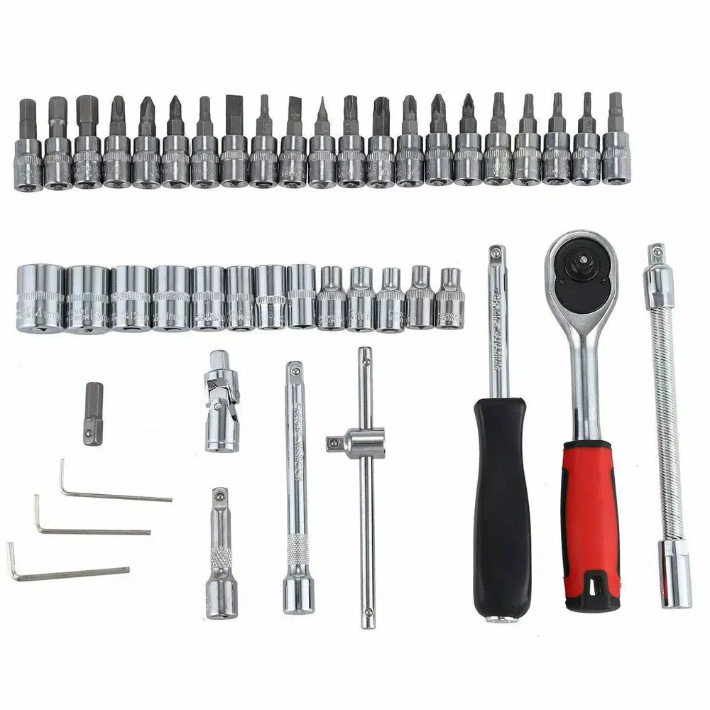 46Pcs Socket Set Car Repair Tool Ratchet Torque Wrench Kit 1/4" Drive with Box