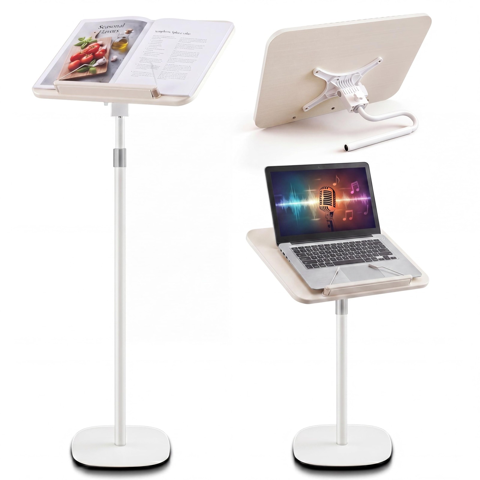 Brightrow 2 In 1 Dual-Use Book Stand White 19.6-54 Inch Height Adjustable For