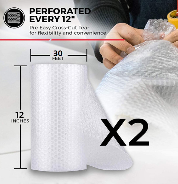 2 Rolls 12" x 30 ft. Bubble Cushioning Wrap Shipping Packing Moving Supplies