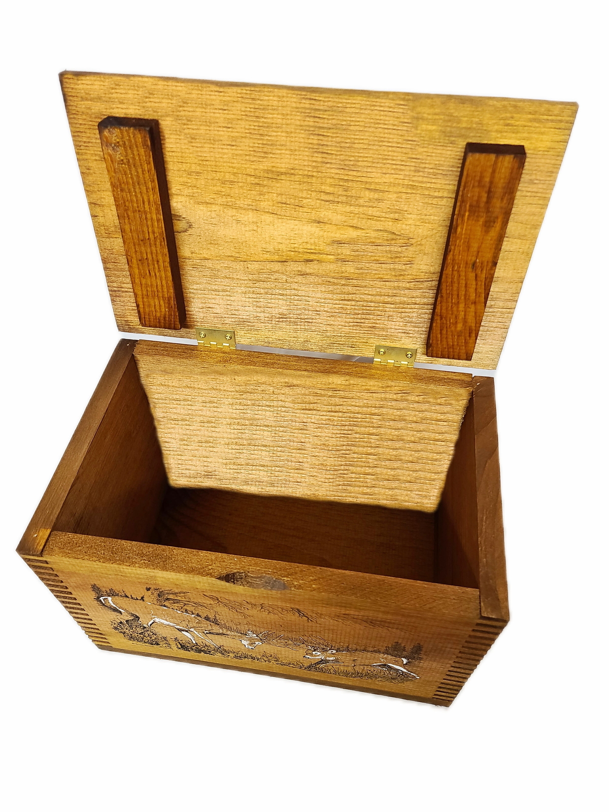 Deer Wood Ammo Box Finger-Joint Construction, 1 Each 14 1/2" x 9" x 10 1/8"