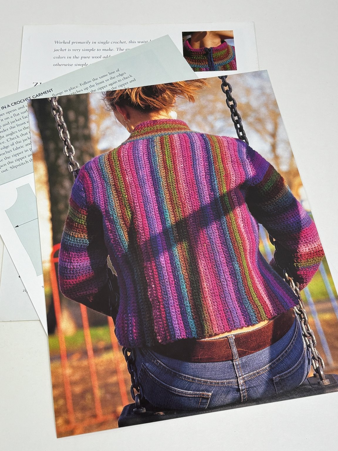 Zip Up Jacket Crochet Pattern Waist Length Multi-Size Book Pages