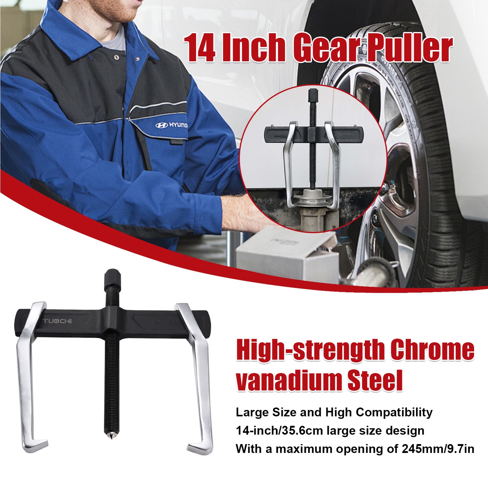12" 2-Jaw Gear Puller, Adjustable Bearing Puller Gears, Reversible Removal Tool