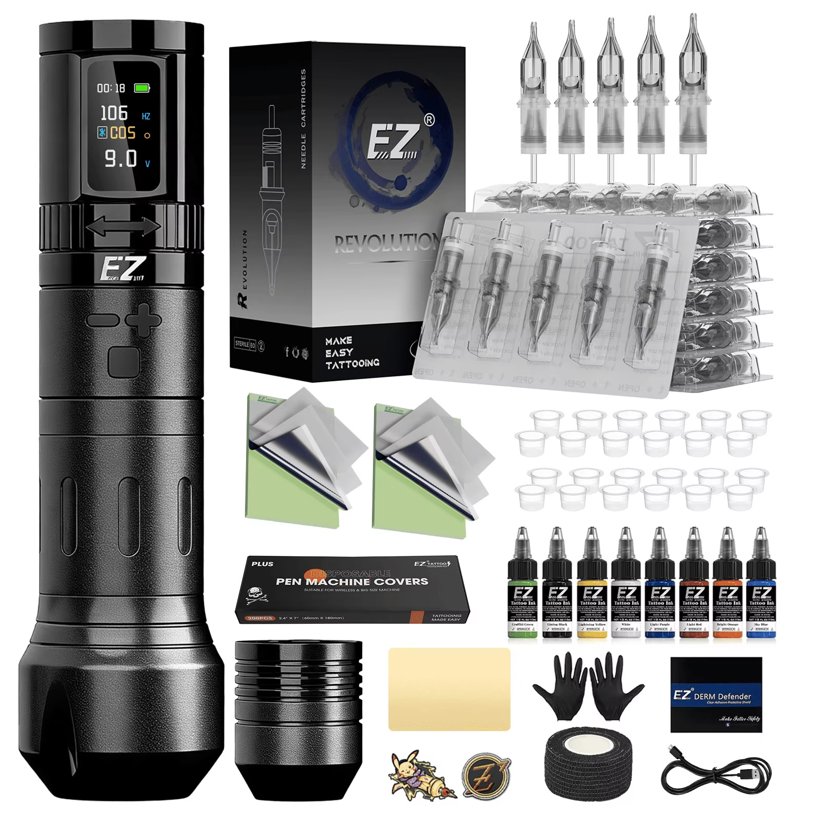 EZ EvoTech Pro Tattoo Kits Wireless Tattoo Pen Machine Brushless Motor PWM speed