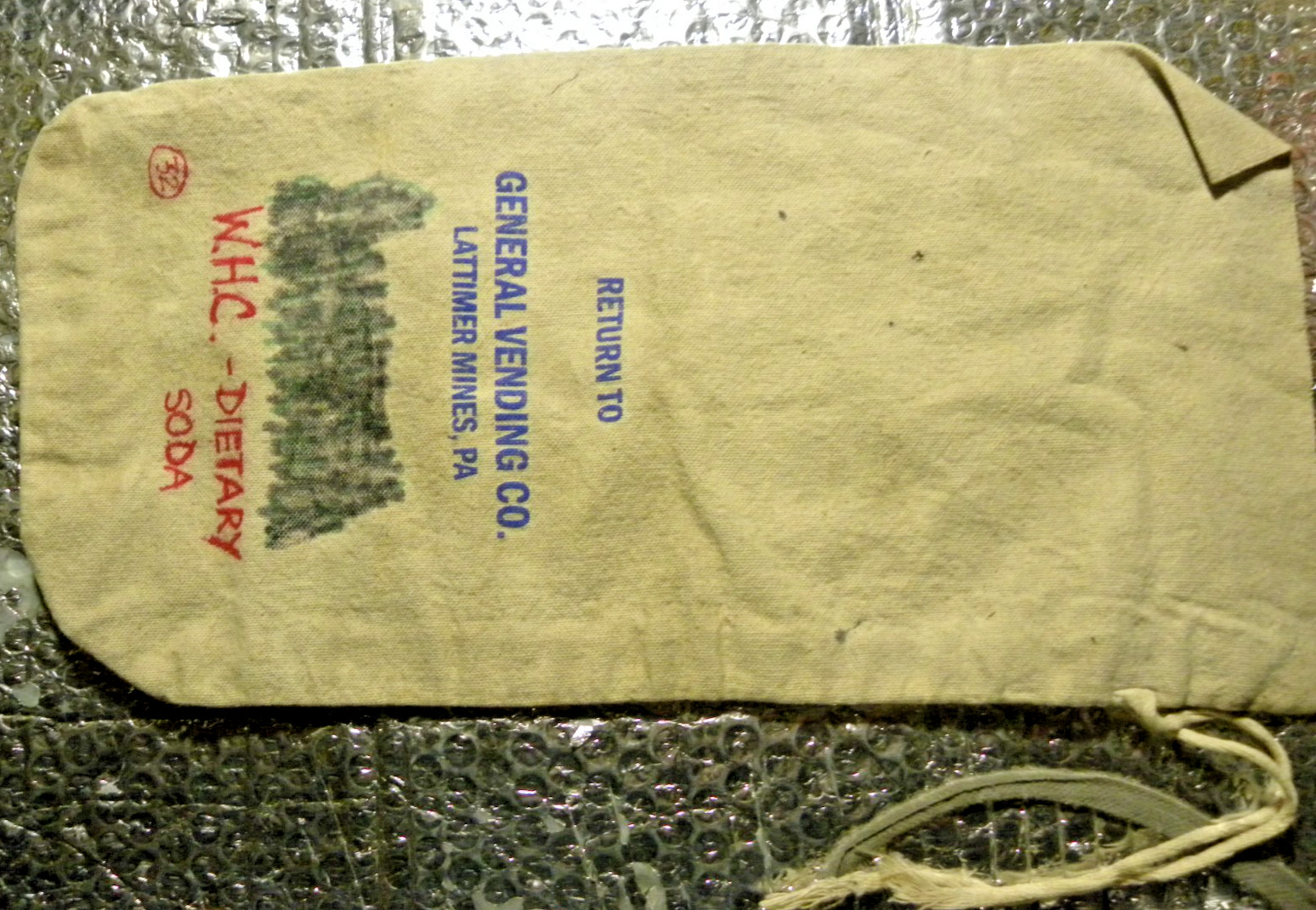Vintage American Vending Company Lattimer Mines Pa. Canvas Money Bank Bag