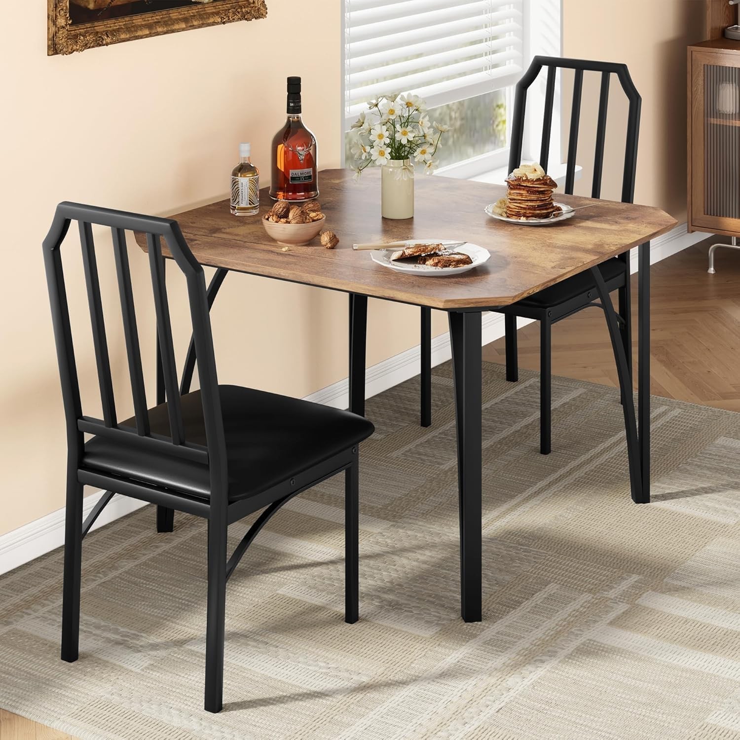 Dining Table With Chamfer Design Kitchen Table & Cushioned PU Seats for Studios