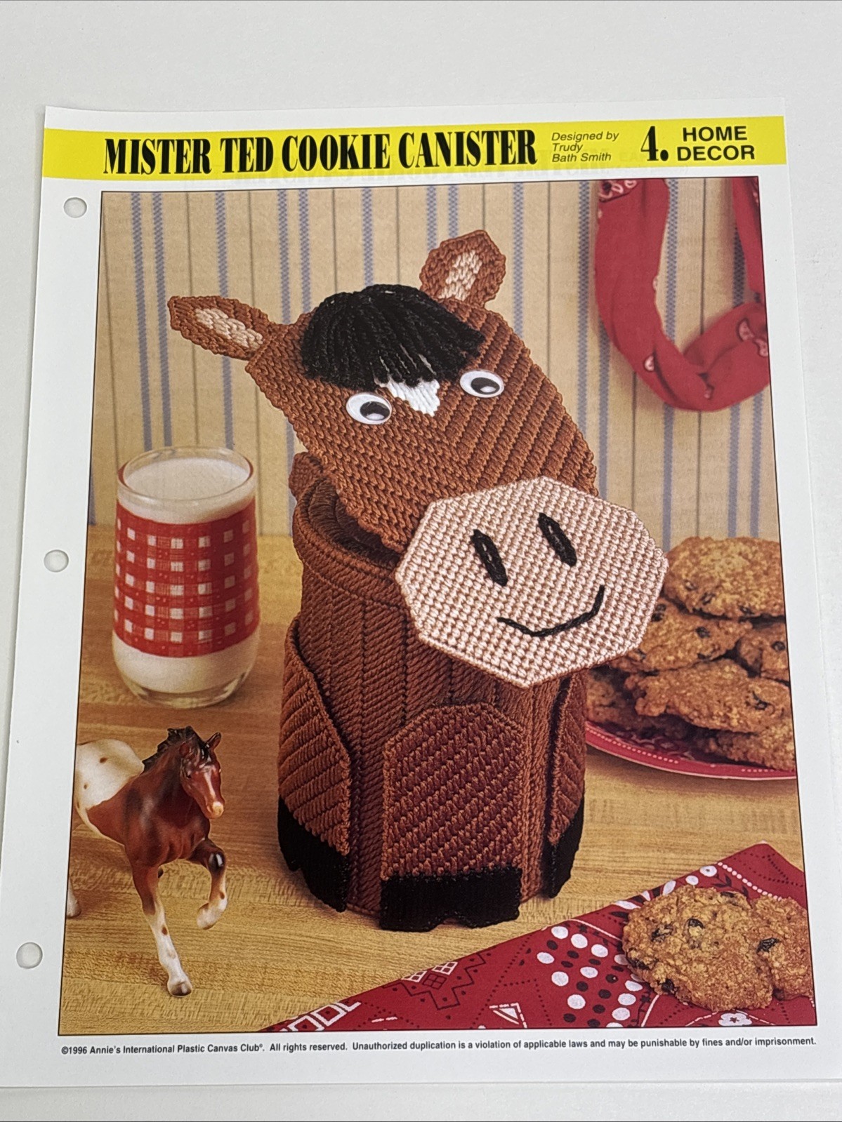 Mister Ted Cookie Canister Horse Annie's Attic Plastic Canvas Pattern Page