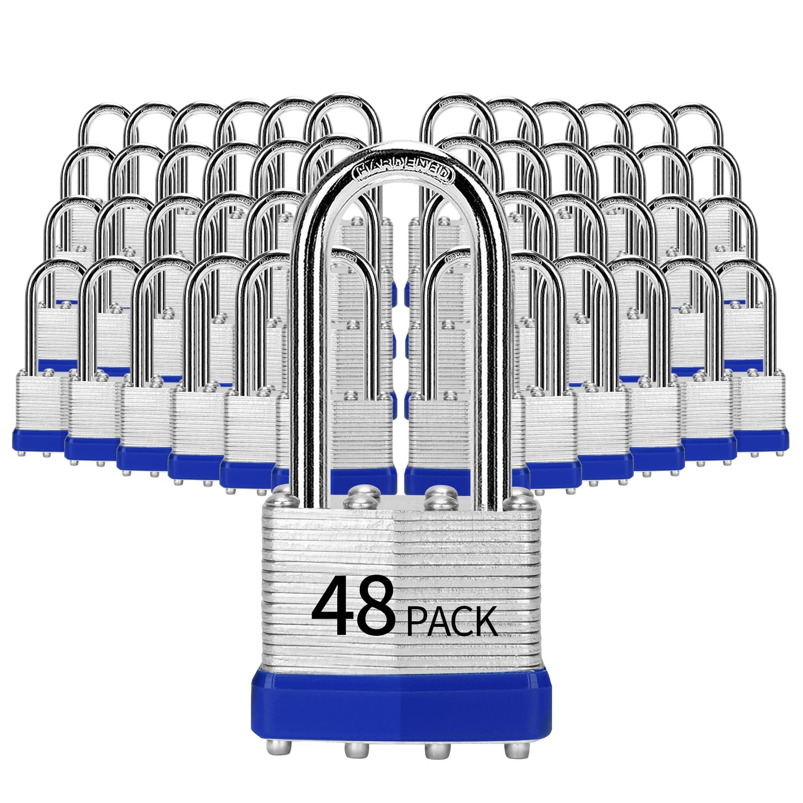 HZSY L48-Blue Keyed Alike Padlocks, 48-Pack, 1-9/16" (40mm), Long Shackle