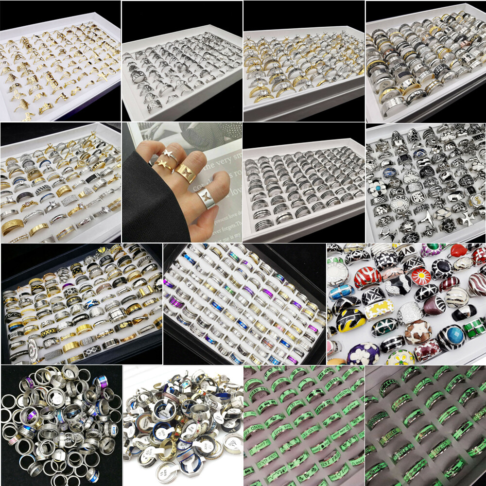 5-100pcs Wholesale Stainless Steel Mixed Rings Bulk Finger Band Ring Jewelry Lot