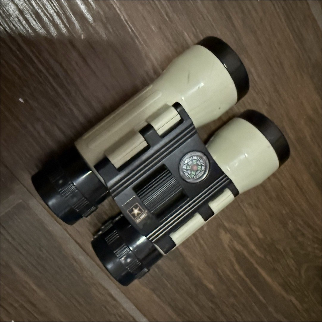 Toy U.S. Army Compact Binoculars w/ Compass, Roof Prism, Tan/Black