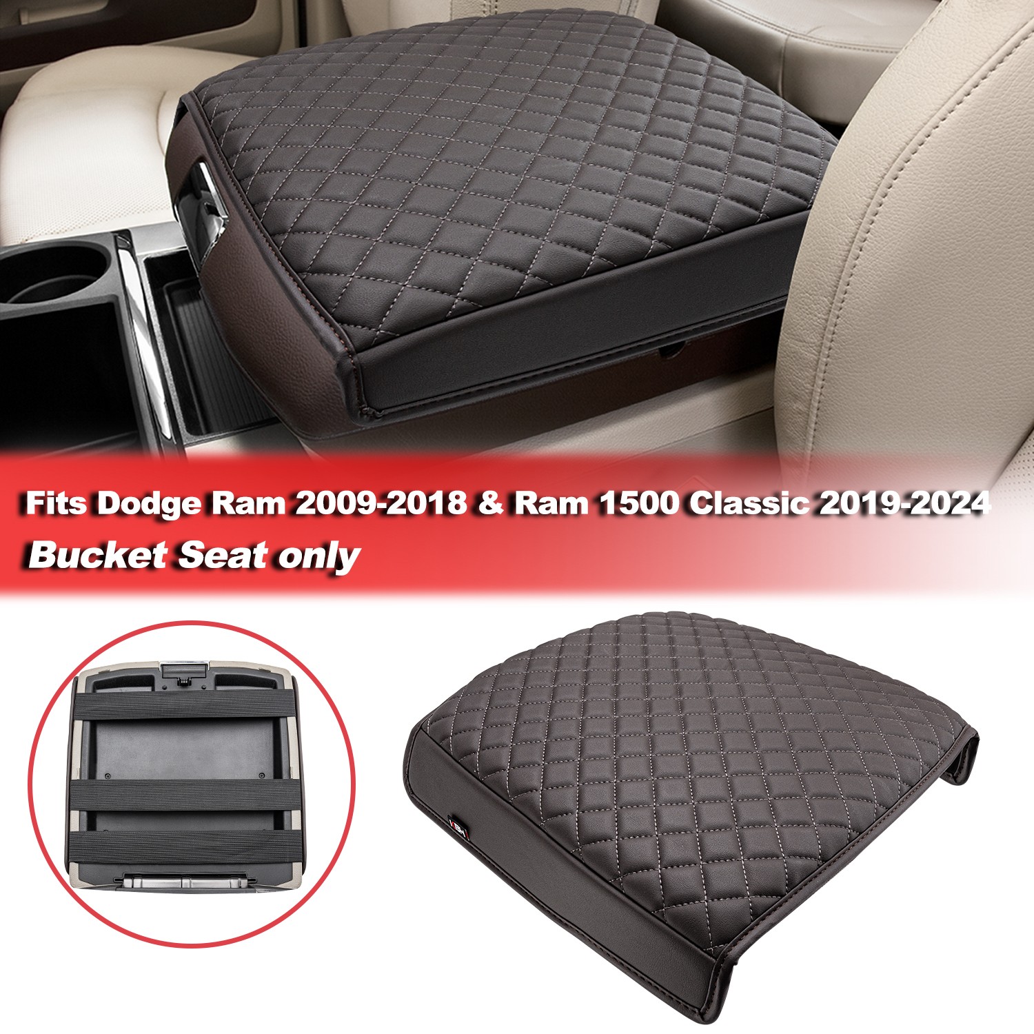 Middle Console Arm Rest Cover Brown fit 2019-2024 RAM 1500 Classic Bucket Seat