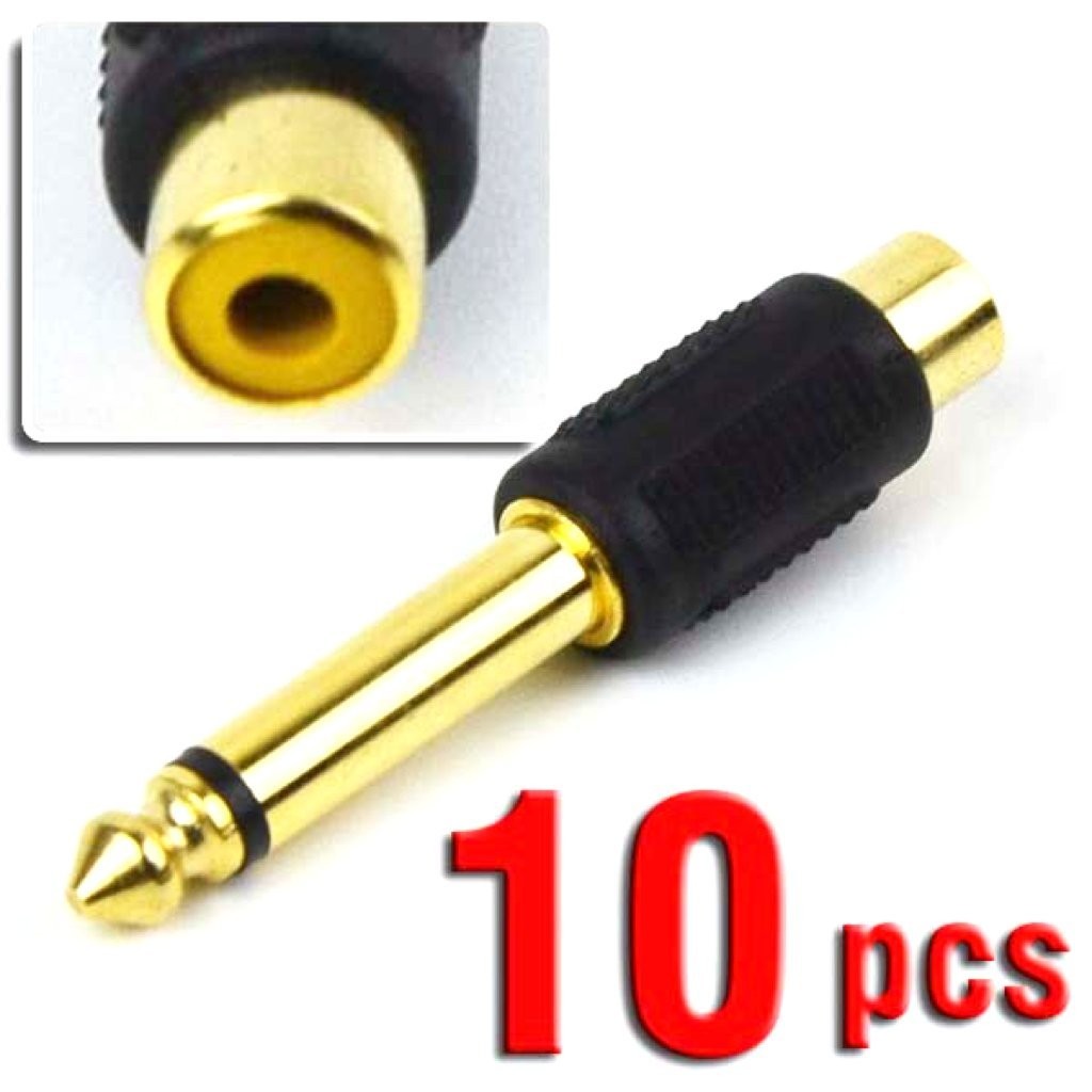 CESS 6.35mm 1/4 Inch TS #620: Mono Male to RCA Female,10-Pack, Gold
