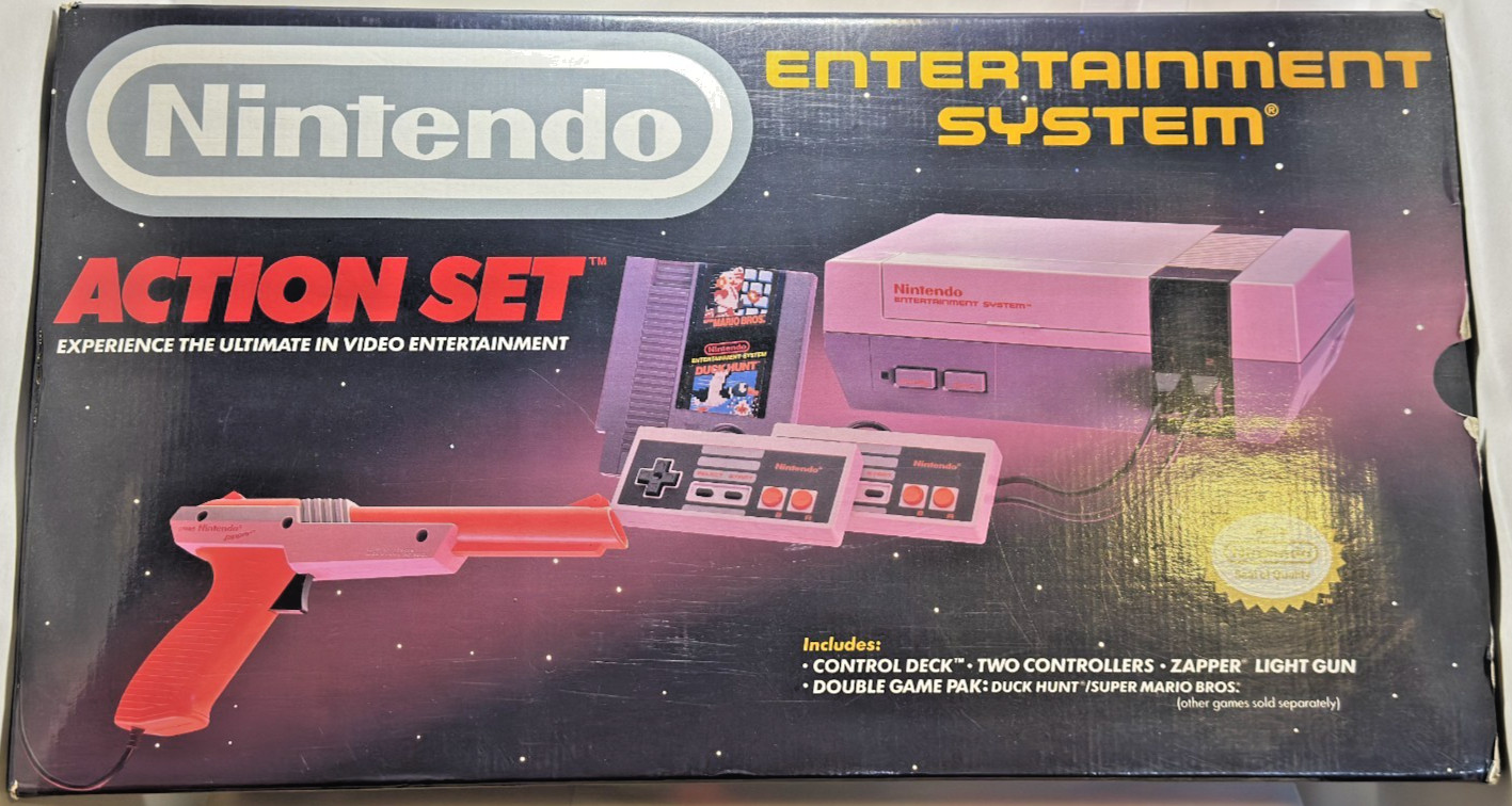 NES: Action Set- CIB- VG Cond.-Orange Zapper Version W/ game, manuals & Inserts