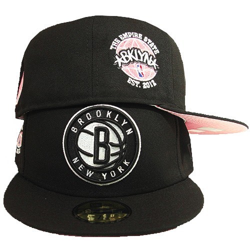 New Era Brooklyn Nets 59Fifty Fitted Hat NBA City Nick Name Pink Under Brim Cap