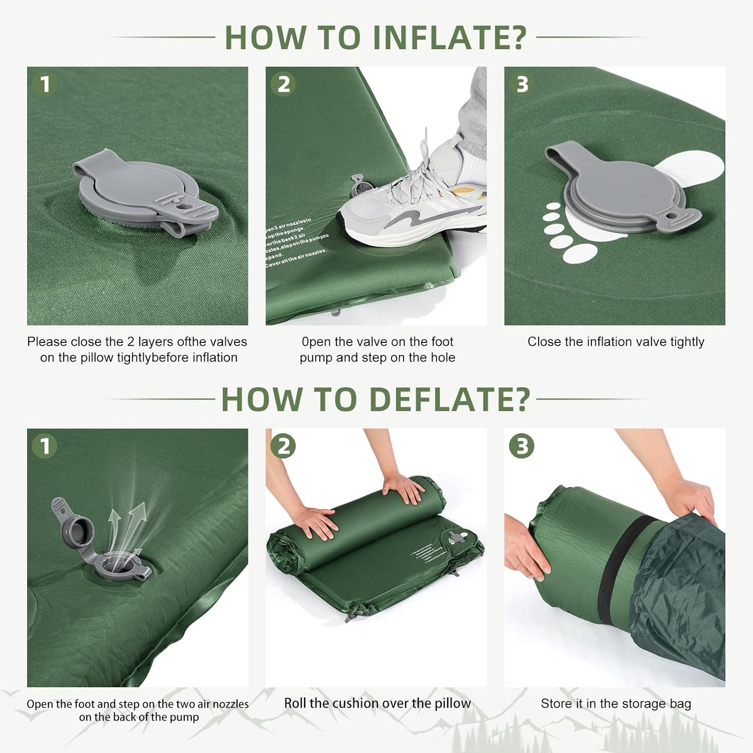 Memory Sleeping Pad, 3.1" Ultra-Thick Foam Sleeping Mats for Camping, Easy Infla