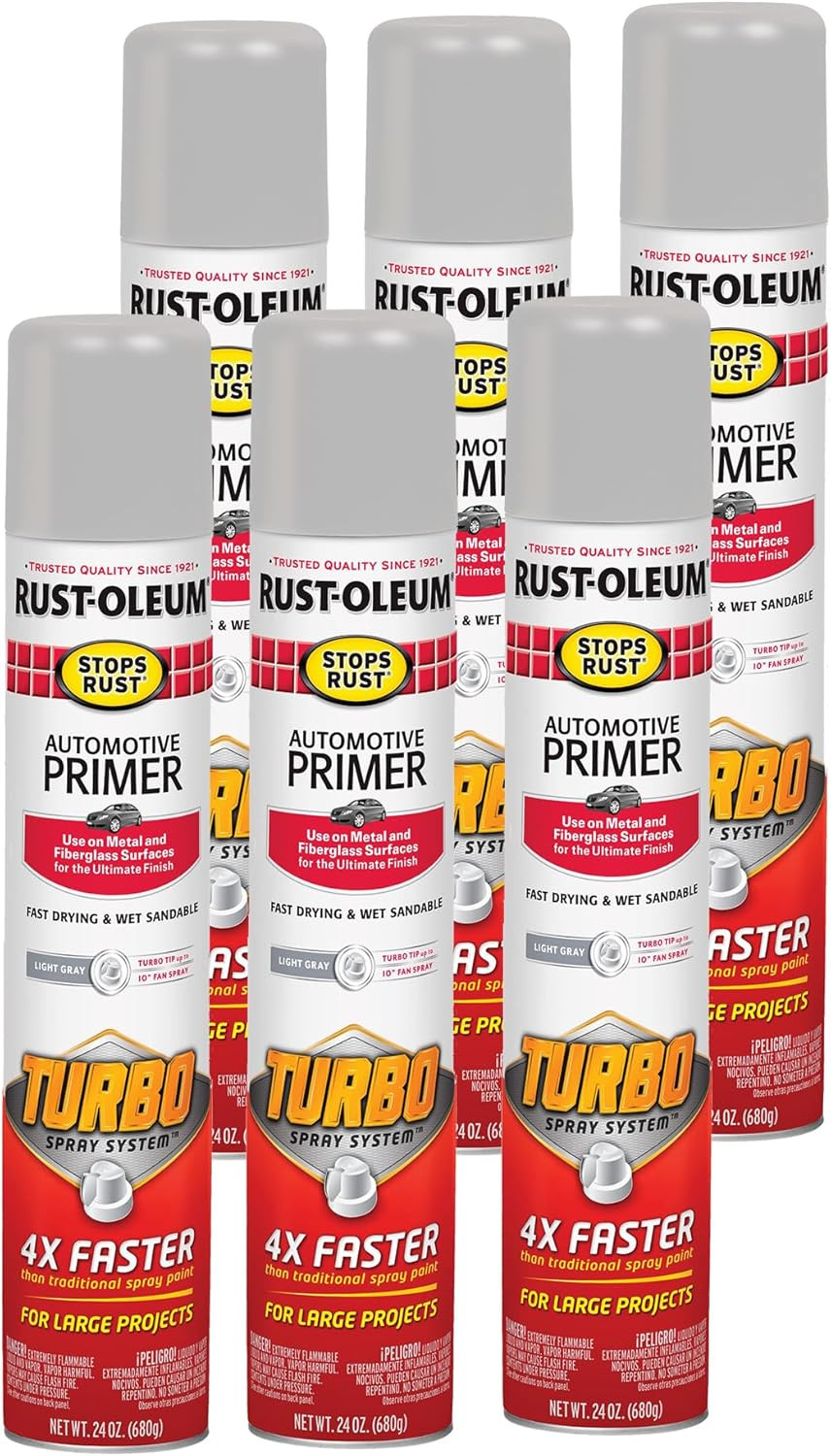 393379 Stops Rust Turbo Automotive Primer Spray, 24 Oz, Flat Light Gray
