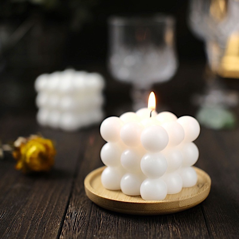 2 WHITE Bubble Cube Unscented Paraffin Wax CANDLES Wedding Centerpieces Events