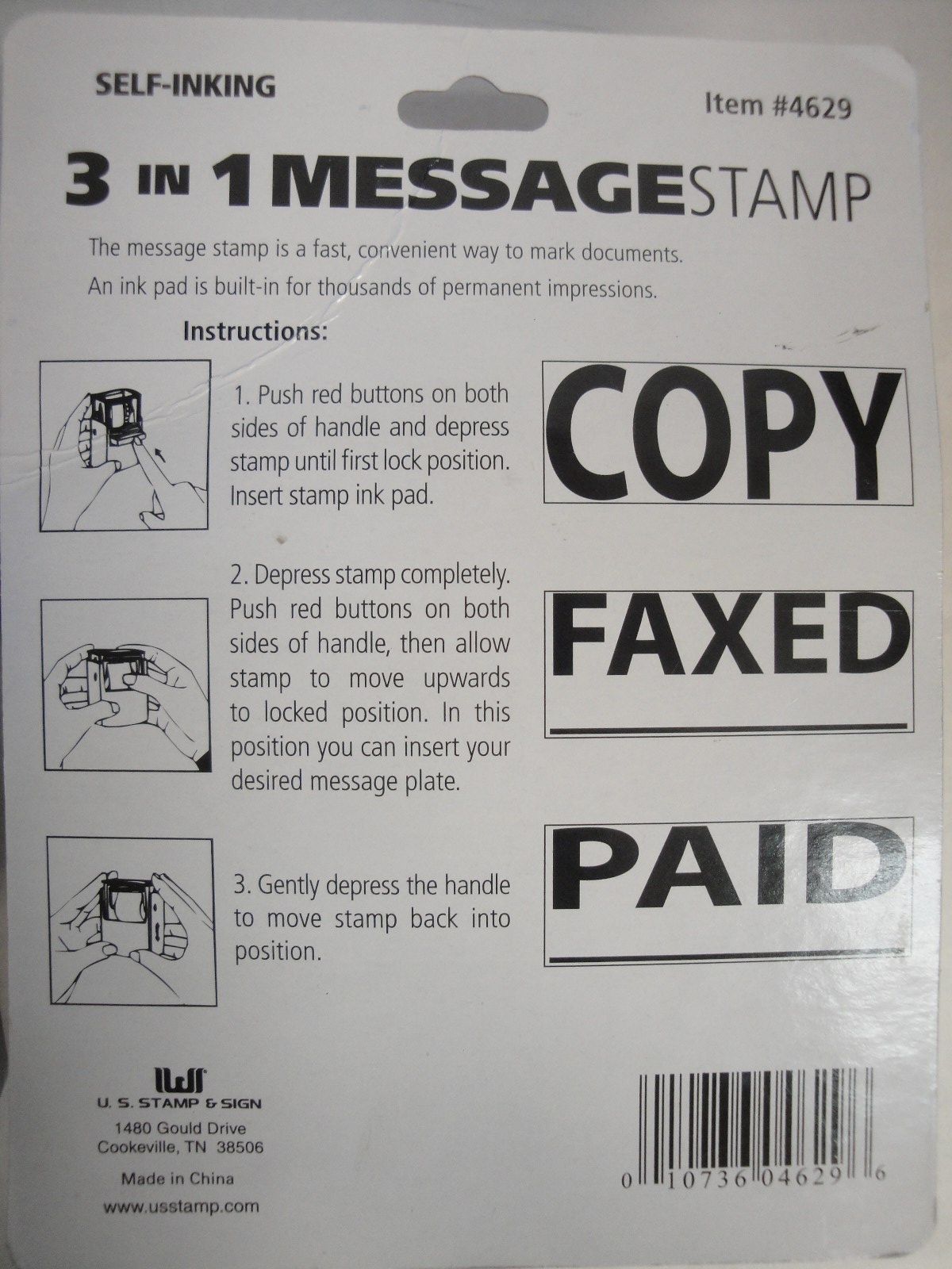 QWIKMARK 3 in 1 Message Rubber Stamp Paid-Copy-Faxed Self-Inking NEW-SEALED