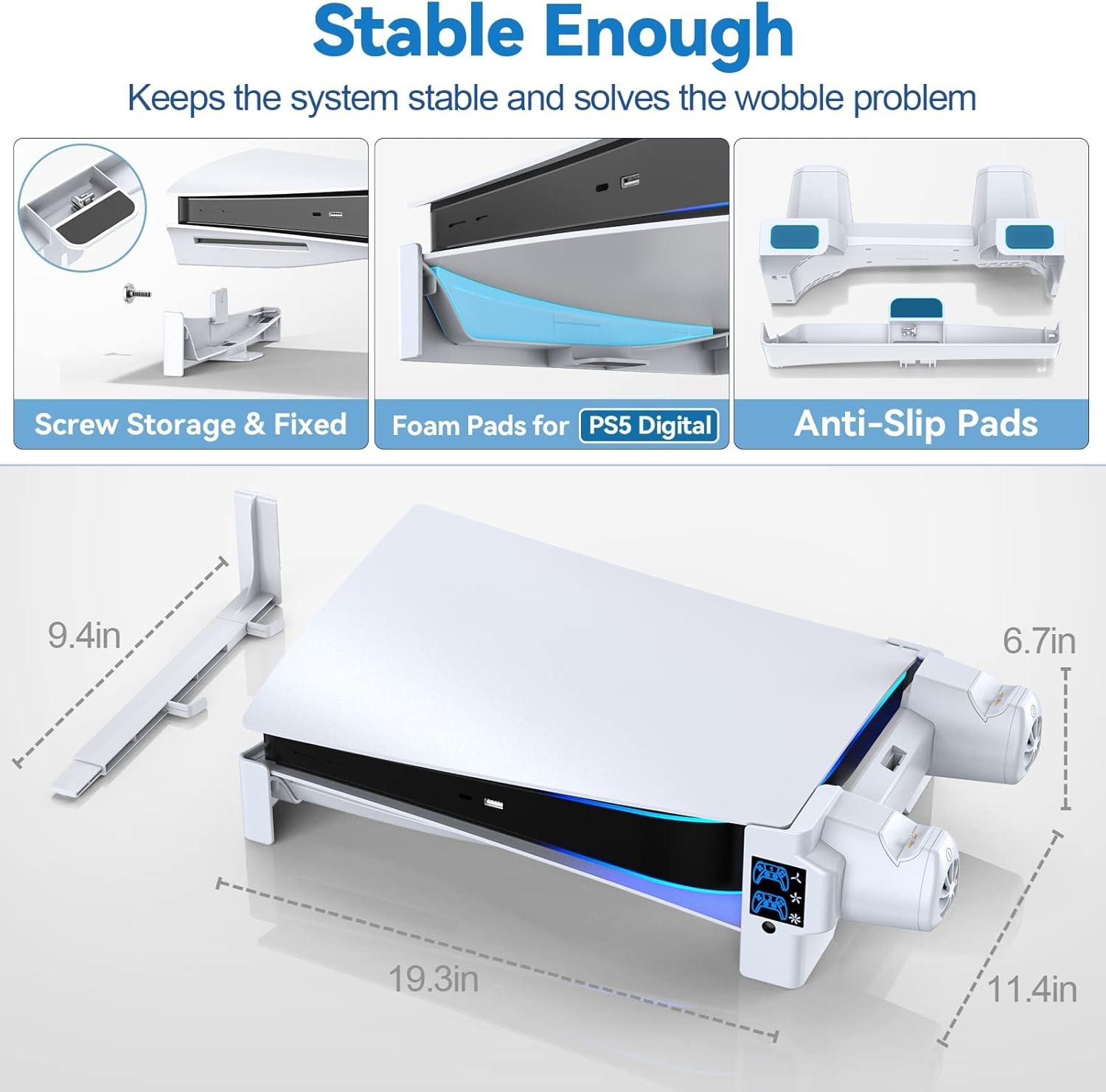 PS5 Horizontal Stand with 3-Level Cooling Fans for PlayStation 5 Console, PS5 Ac