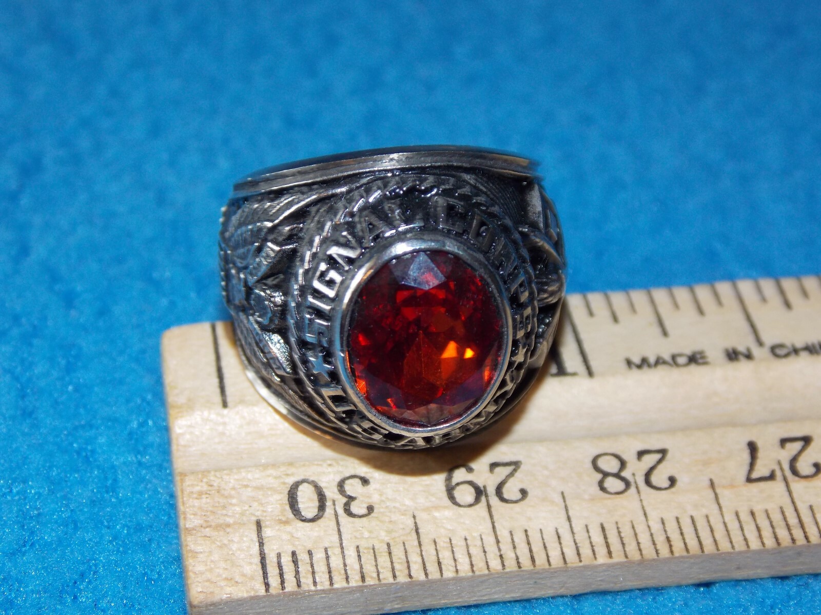 VINTAGE - SIGNAL CORPS U.S. Army MEN'S RED Stone Ring Size 12 - NOS - ALPHA