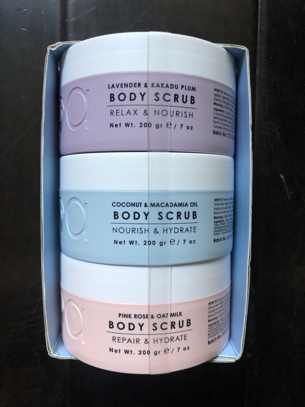 Ciroa Body Scrub Trio Lavender & Kakadu Plum/ Coconut& Macademia/ Pink Rose 7oz