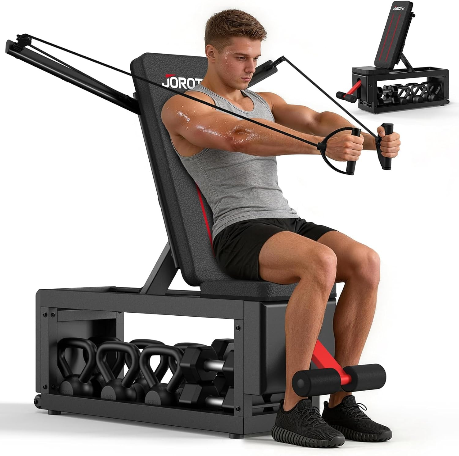 JOROTO 5-In-1 Adjustable Weight Bench with Cable Crossover, 990 LBS Weight Bench
