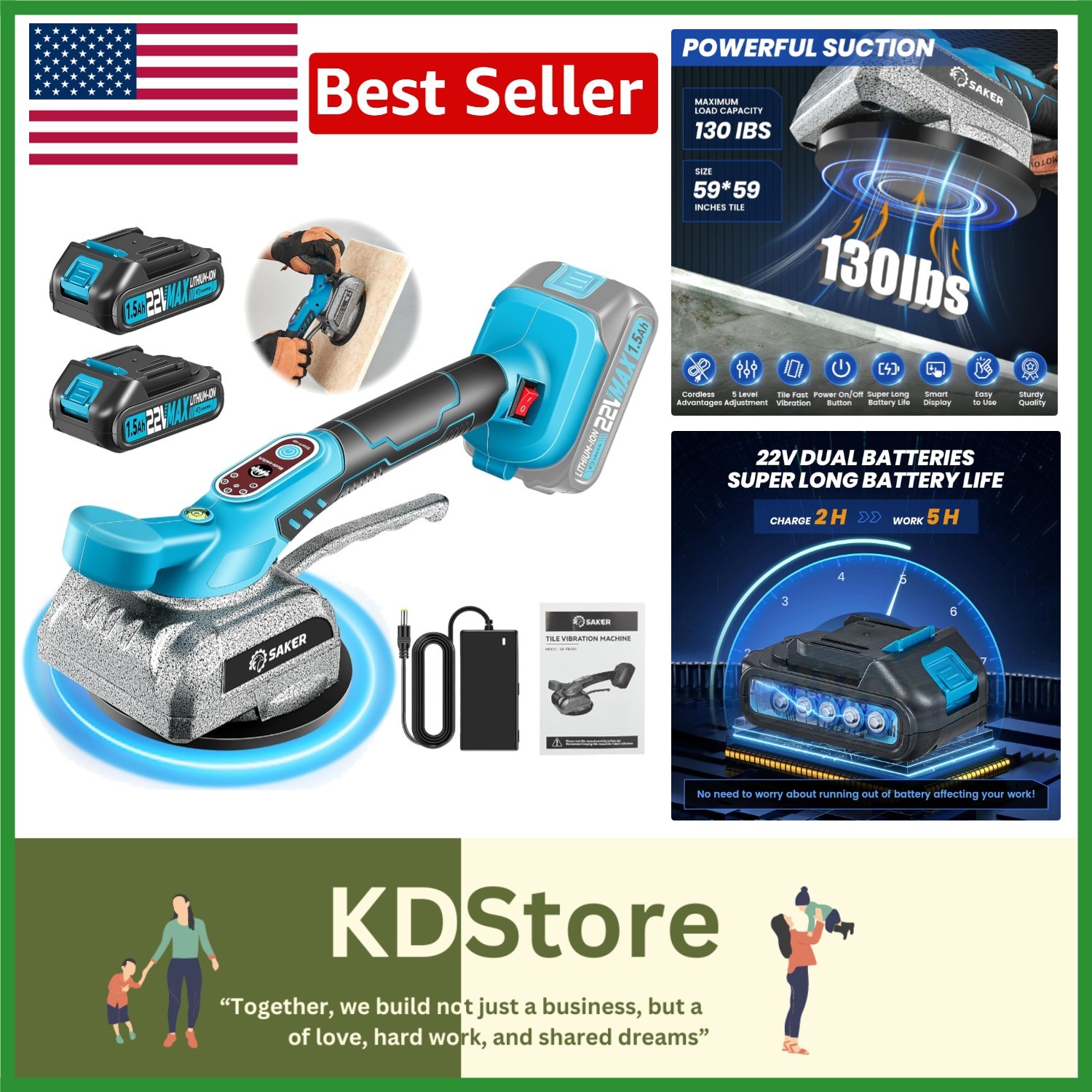 Cordless Tile Vibration & Suction Tool with Smart Display