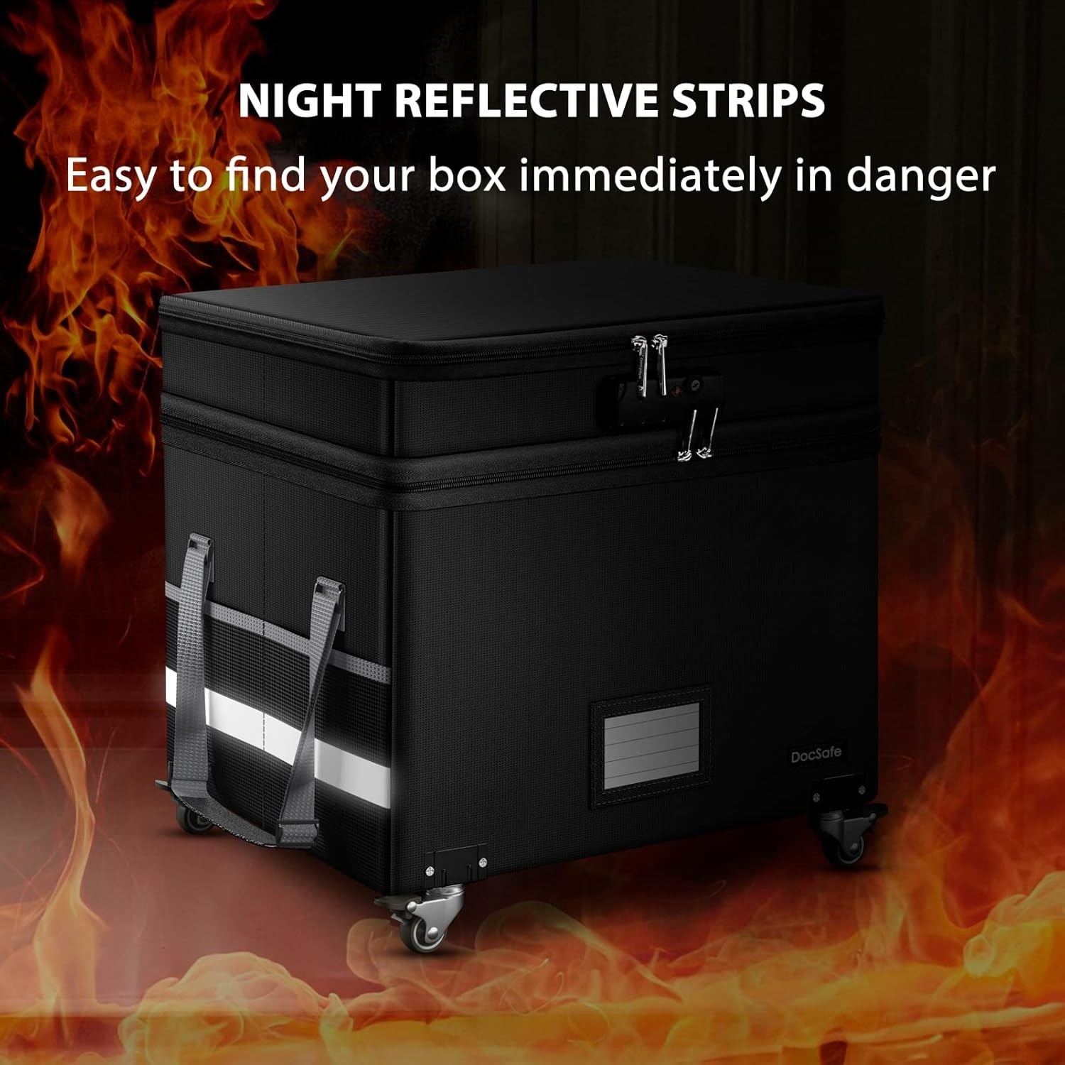 Collapsible Fireproof File Box with Lock and Wheels - Secure Document Storage