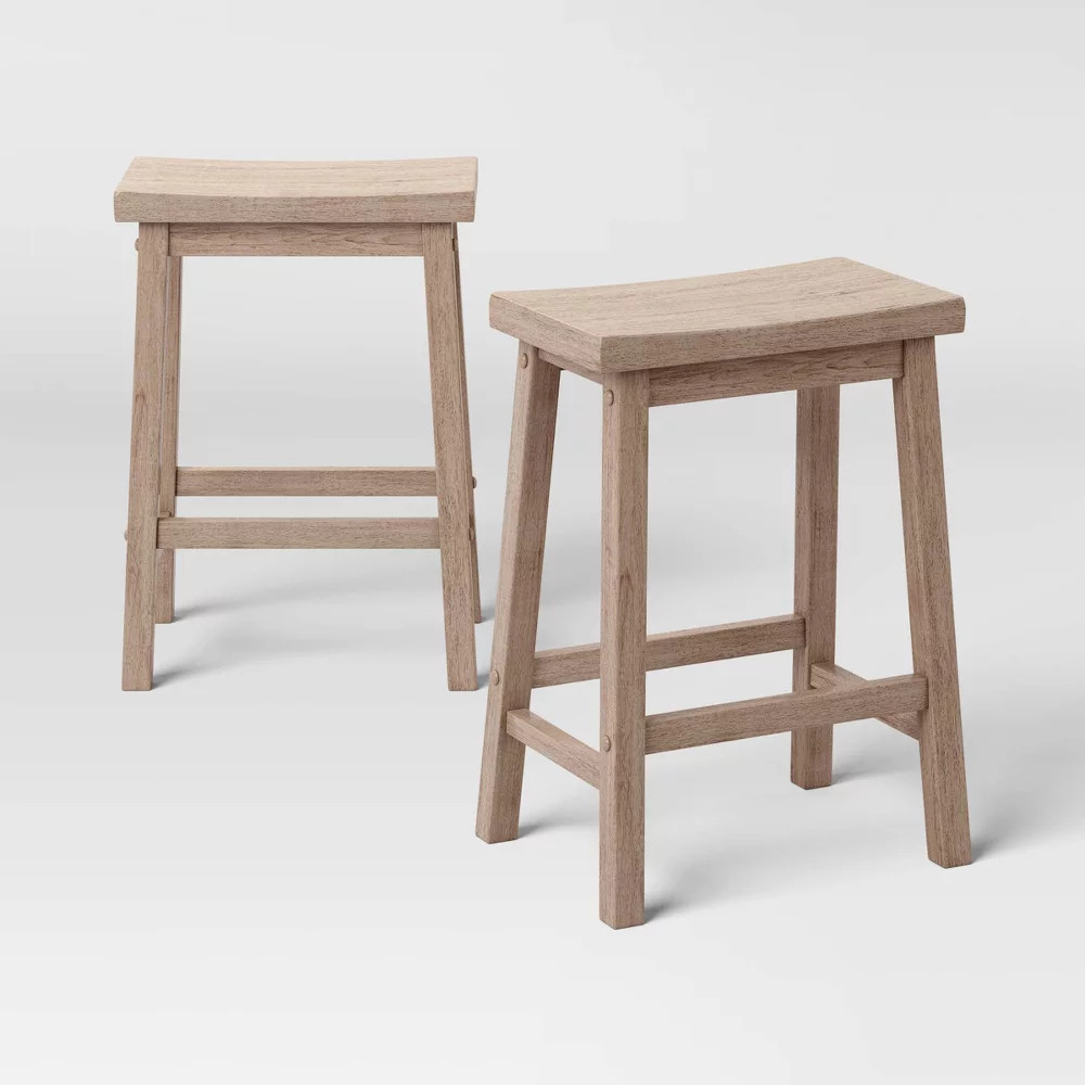 2pk 24" Solid Wood Saddle Counter Height Barstools Natural - Room Essentials