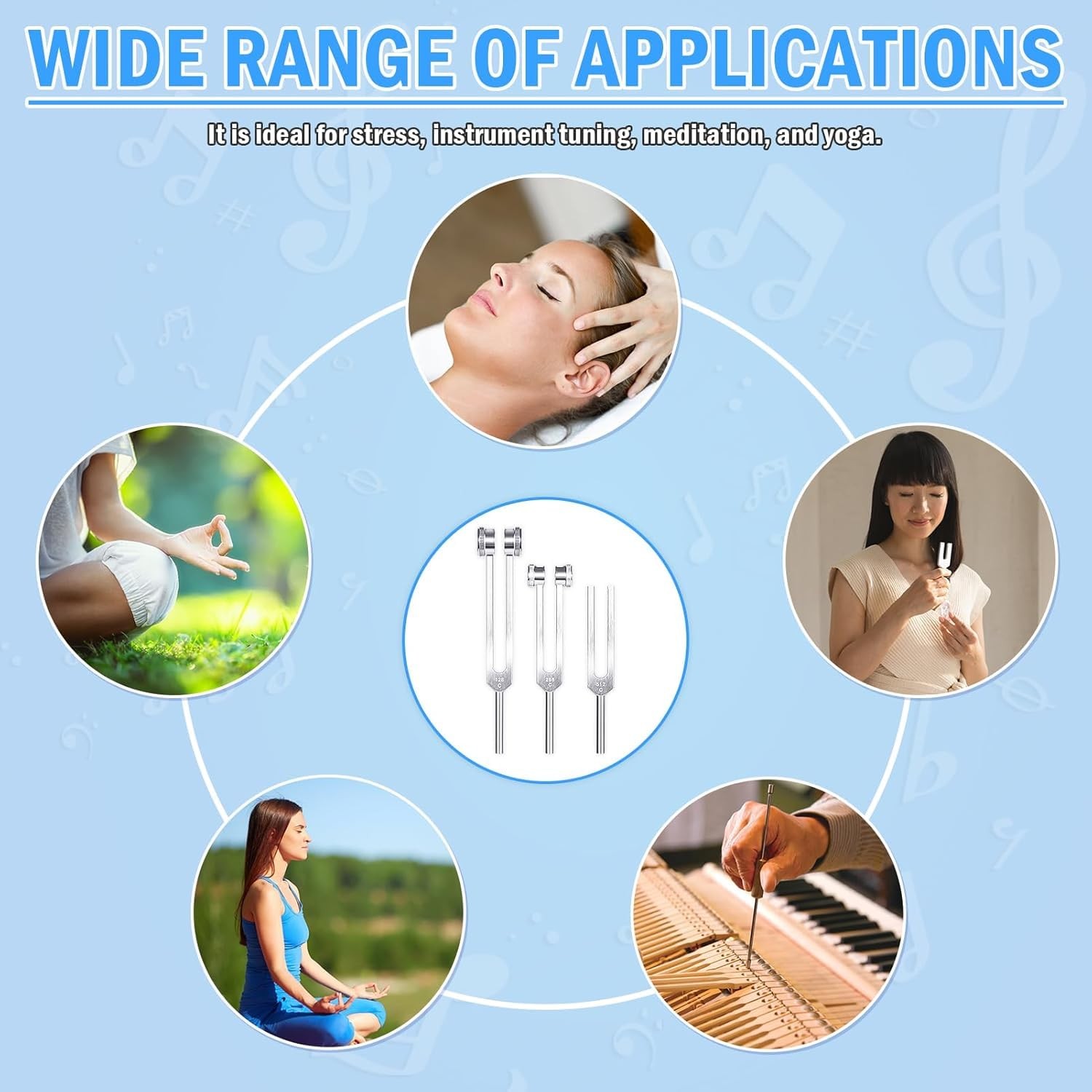 Tuning Fork Set (128Hz, 256Hz, 512Hz) of 3, Weighted & Unweighted Aluminum Fo...